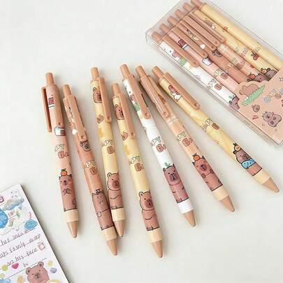 Capybara Cute Retractable Pens, 0.5mm Black Ink Cartoon Capybara Aesthetic Pens Cartoon Stationery For Back To School Party Favor Classroom Office Stationery Supplies, Large-Capacity Multi-Layer Pencil Case, Back To School Supplies School Essentials