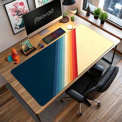 Tấm lót chuột sọc cầu vồng phong cách retro thập niên 70, nghệ thuật cổ điển trang nhã, bề mặt nhẵn mịn, viền khâu chắc chắn, chống trượt, trang trí thời trang cho nhà cửa, văn phòng, phòng chơi game.