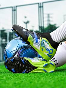 1双男士专业FG足球鞋，袜套式设计，紫粉撞色，适合人造草坪训练，四季皆宜 - 螢光綠長釘款 - 查看 3