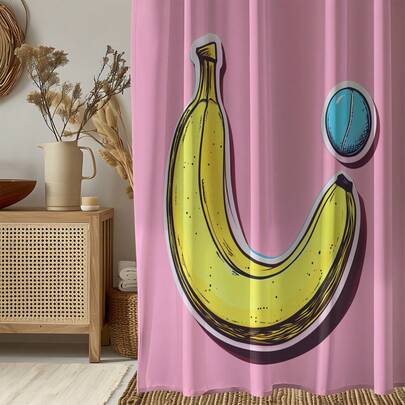 1件香蕉印花浴帘，高品质家居装饰浴帘，现代风格浴室配套浴帘，四季通用浴帘，带12个挂钩