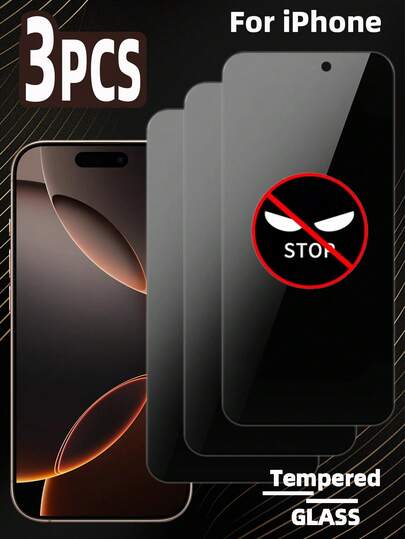3片装隐私钢化玻璃屏幕保护膜，兼容 17/17e/16/15/14/13/12/11 Pro Max/XR/XS Max/Air/Mini/SE2/SE3/8/7/6 Plus，高清高硬度，防窥、防偷看、防指纹、防碎裂、防油污、防刮花，易于安装，无白边、无气泡，兼容手机壳，支持面部解锁
