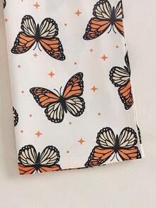Girls' Butterfly Print Jumpsuit, Summer Elastic Waist Wide Leg Pants, Breathable Vacation Style Toddler Romper - Apricot - View 5