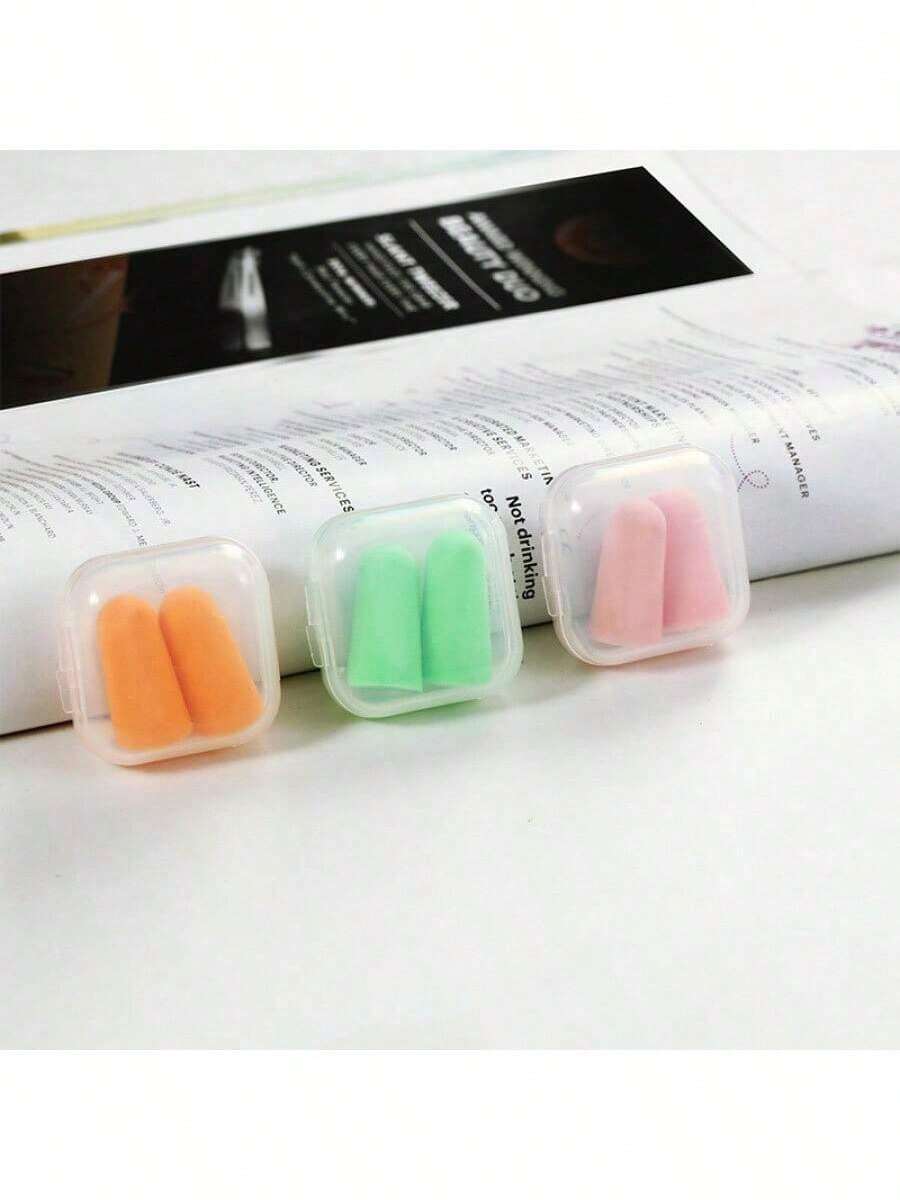 2pc Slow Rebound Sponge Soundproof Earplugs, Anti-Noise Box Earplugs, Bullet-Shaped Noise Reduction And Silent Sleep Earplugs - Nhiều màu ngẫu nhiên - Xem 1