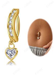 CIZME 14g 316L Surgical Steel Women's Navel Piercing Jewelry - Butterfly, Snake, Evil Eye, Heart, CZ, Opal Dangle Navel Rings, Minimalist Reverse Navel Rings Body Piercing Accessories - Gold - View 14