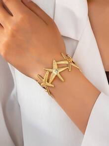 1pc Fashionable Minimalist Chic Beach Vacation Style Gold-Plated Starfish Bracelet - Yellow Gold - View 2
