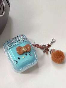 SANRIO 1pc Painted Blue Leopard Print Kitty Decor Accessory For Apple Bluetooth Earphone Case - Blue - View 3