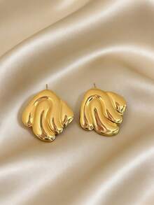Stainless Steel Gold Plated Earrings, Low Allergy, Nickel-Free, Water Drop Shaped Earrings For Women Fashionable Geometric Textured Lightweight Hypoallergenic Earrings, Vintage Party Gift For Women Fashionable Heavy Unique Pendant Earrings Women's Gold Earring Set, Elegant Gold Plated Pendant Earrings Hypoallergenic Earrings, Fashion Jewelry, Gift For Women, Party Gift - Multiple Styles - View 8