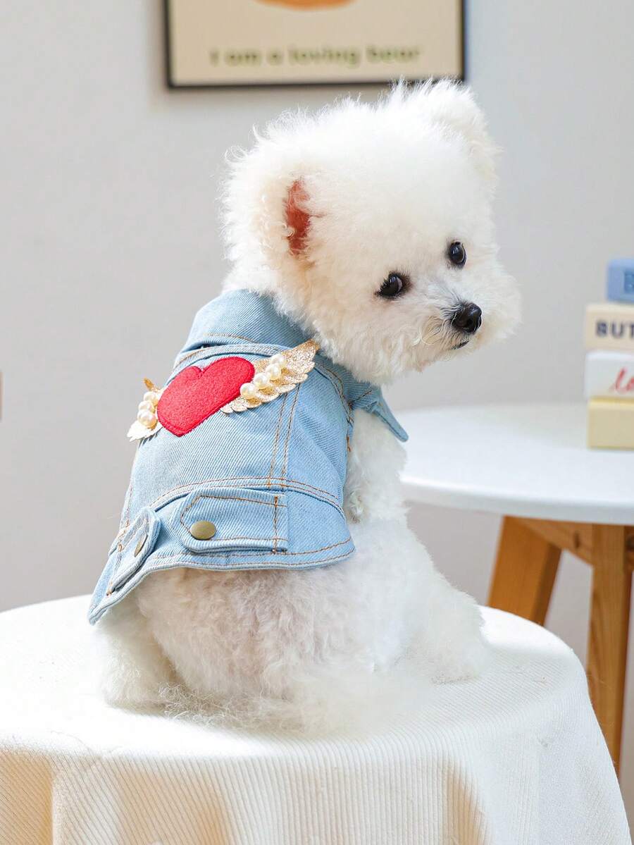 PETCIRCLE 1 bộ quần áo cho thú cưng, áo khoác cho chó, trang phục cho chó nhỏ, áo khoác chống bẩn và bền - Áo khoác hình trái tim thiên thần - Màu xanh lam - Xem 1