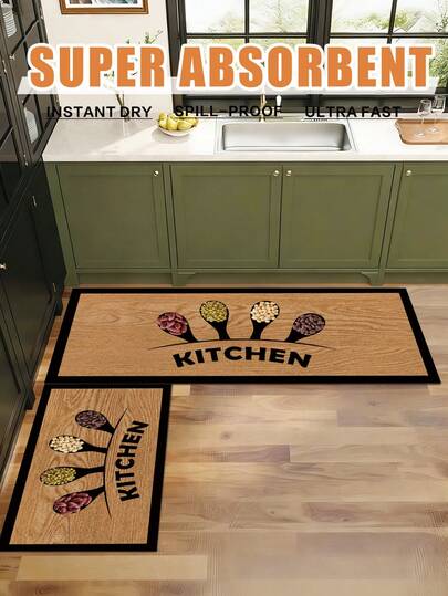 1pc Letter Printed Kitchen Mat With Creative Polyester Fiber Rectangular Non-Slip Durable Indoor Entrance Mat,Kitchen Mat,Outdoor Carpet,For Living Room,Bedroom,Kitchen Decoration ,Room Decor