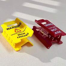 1pc Of Lady'S Over-Stimulated Warning Sign Hair Claw Clip, Please Do Not Approach Sign Hair Claw Hair Clip, Fun Yellow Hair Clip Is Suitable For Creating Thick, Flamboyant Styles - Multicolor - View 9