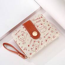 High Quality Cartoon Cat Zipper Wallet, Short Style Snap Closure Women Purse - Orange - View 2