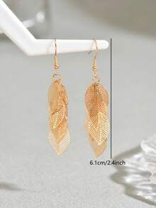 1 paire de boucles d'oreilles à gland feuille creuse minimaliste pour femmes, polyvalentes et à la mode pour un port quotidien - Or - E1394 - Voir 4