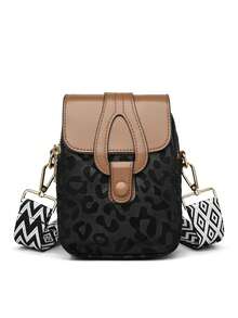 New Retro Contrast Color Crossbody Phone Bag, PU Material Versatile Daily Use, Embossed Design Suitable For Shopping, Commuting, Short-Distance Travel Women Handbag - Black - View 4