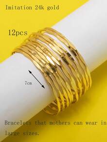 12 chiếc vòng tay kim loại dẹt, trơn, thiết kế độc đáo, cá nhân hóa, có thể xếp chồng lên nhau. - Nhiều màu - Xem 16