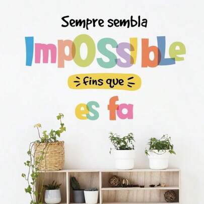 Adesivos de parede com slogan inspirador em espanhol: Sempre parece impossível até que seja feito. Adesivos de parede para quarto, sala de jogos e decoração de casa.