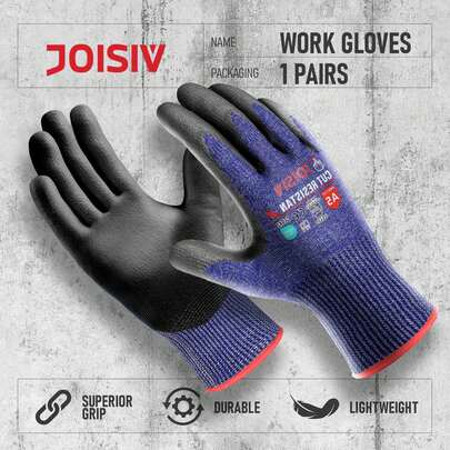 1 Đôi Găng Tay Lao Động Chống Cắt JOISIV – Cấp độ bảo vệ cao 5, Chống trượt, Thoáng khí, Bền bỉ & Cảm ứng màn hình, Găng tay bảo hộ cho nam và nữ, Lý tưởng cho công việc chế biến gỗ, cắt kính, DIY, nhà kho, xây dựng, sửa chữa ô tô, làm vườn & sử dụng trong công nghiệp.