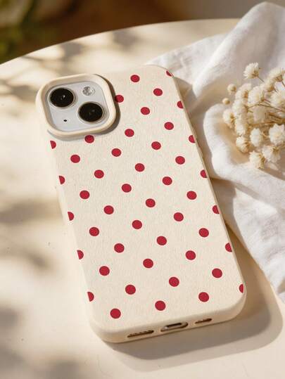 1 pieza Funda de teléfono suave con cobertura completa, textura de cuero perforado, estilo retro francés minimalista con patrón de lunares, compatible con iPhone 11/12/13/14/15/16/17 Pro Max