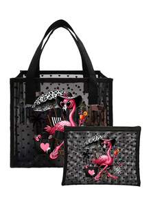Mesh Tote And Small Bag Set With Pink Flamingo Design, Black Leopard Print Umbrella & Palm Tree Design,Beach Vacation Bag,Hawaiian Style Transparent Organizer Bag,Travel Toiletry Bag, Cosmetic Storage Bag,Summer Essentials,Ideal For School, Vacation,Beach Party, Holiday & Back To School Use,Best Gift For Friends And Teachers,Ideal Birthday Gift, Party Gift, Summer Gift, Vacation Gift, Holiday Gift, Wedding Gift - Multicolor - View 13