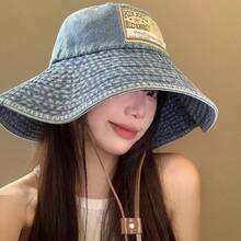 1pc Women's Applique Denim Bucket Hat, Retro Washed Large Brim Sun Hat, Outdoor Travel Sun Protection, Suitable For Daily Wear And Travel,Summer,Beach,Holiday,Festival - A - View 7