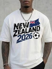 Plus-Size New Zealand National Team FIFA World Cup 2026 Themed T-Shirt With National Flag Design - 100% Cotton Breathable Essential For Cheering Your Favorite Team - 白色 - 查看 1