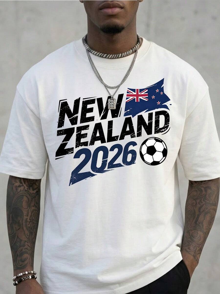 Plus-Size New Zealand National Team FIFA World Cup 2026 Themed T-Shirt With National Flag Design - 100% Cotton Breathable Essential For Cheering Your Favorite Team - 白色 - 查看 1