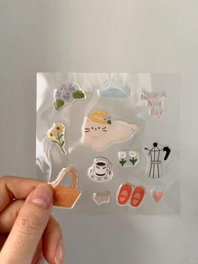 1张简约卡通猫咪手机壳水瓶贴纸装饰墙面玻璃美化贴纸学生动手能力脑力