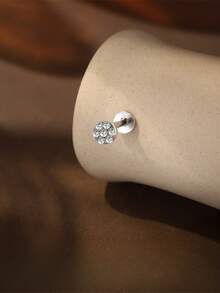 EleRunis 1PC 0.1ct Moissanite Diamond 925 Sterling Silver Round 18K Gold Plated Flat Back Cartilage Helix Threaded Piercing Fine Jewelry For Daily Wear Wedding Party Engagement Anniversary Valentine's Day - Silver - View 5