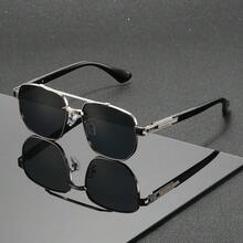 1 Pair Of Unisex Large-Frame Pilot Sunglasses, Alloy Material, UV400 Anti-Ultraviolet Retro Pilot-Style Sunglasses, Perfect For Street Snapshots - Multicolor - View 4