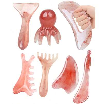 Bộ 5/1 tấm Gua Sha ABS, dụng cụ massage thủy trị liệu da và cơ, dụng cụ Gua Sha toàn thân, dụng cụ Gua Sha mặt, bộ dụng cụ massage mô sâu, thích hợp cho lưng và mặt, thủ công, có thể tái sử dụng, giúp thư giãn cơ bắp, giảm mệt mỏi cơ bắp, thư giãn cổ và vai, tấm Gua Sha hình lưỡi liềm, Gua Sha, dẫn lưu bạch huyết, giảm cellulite, tấm Gua Sha lưng, thích hợp cho trường học, chuẩn bị năm học mới, du lịch, đồ dùng cần thiết khi đi du lịch, đồ dùng cần thiết tại nhà, spa, dụng cụ massage, quà tặng ngày lễ phù hợp cho nam và nữ.