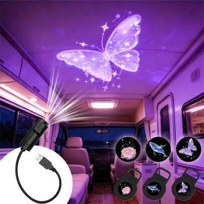 一套3/6/10个梦幻LED投影灯 - 玫瑰、鲸鱼、蝴蝶图案，浪漫LED投影夜灯，360°旋转LED梦幻投影夜灯，LED投影仪，适用于情人节、房间、床头、婚礼等场合