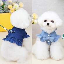 7pcs1 New Two-Legged Traction Buckle Vest Imitation Denim Spring And Autumn Clothes Bichon Teddy Pomeranian Small Dog Pet Clothes - Blue - View 2