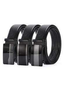 1/2pcs New Men's Cowhide Leather Belt With Automatic Buckle, Classic Business Casual Adjustable Waist Belt, Economical Durable Pants Belt For Daily Use - Multicolor - View 2