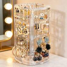 1pc 360° Rotating Jewelry Storage Box, Necklace & Earring Display Stand, Multi-Layer Slots, Large Capacity Earring & Jewelry Box, Valentine's Day Gift, Vanity Organizer - Black - View 1