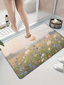 1pc Gradient Color Snapdragon Floral Pattern Doormat, Modern Farmhouse Style Absorbent Non-Slip Bath Mat, Living Room Bedroom Small Rug, Outdoor Rug, Entryway Rug, House Rug, Entrance Shoe Scraper Mat - Gentle Flower Field - View 8