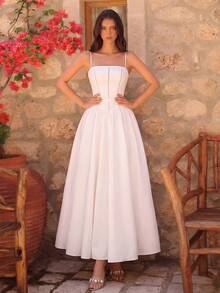 ADYCE 优雅吊带高腰露背系带连衣裙，适合派对、生日、晚宴、约会、婚礼、鸡尾酒会、家庭度假等场合。 - 白色 - 查看 7