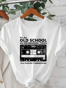 休闲标语印花短袖T恤，夏季 - 白色 - 查看 4