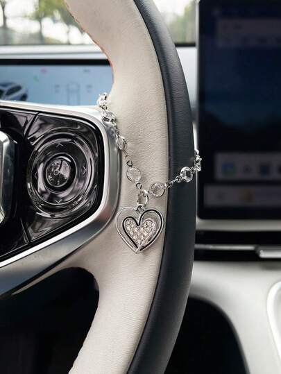 1 pieza Decoración de lazo para volante de coche, accesorio personalizado para interior de coche con colgante de cadena