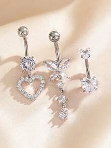 Bộ 6 khuyên rốn bằng thép không gỉ, kiểu dáng gợi cảm dành cho nữ với mặt dây chuyền hình bướm, trái tim, hoa đính đá Zirconia, khuyên rốn ngọc trai giả dễ thương thích hợp đeo hàng ngày và dự tiệc. - bộ 6 món - Xem 5