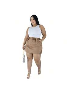 Short Skirt Plus Size Tailored With Belt Various Colors Summer - ANHELO - Ver 4