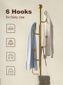 Coat Rack With Storage Basket, Freestanding Clothes Rack, Coat Rack Stand For Hat Scarves Handbags Clothes, Modern Coat Hanger Stand For Entryway, Moving Storage Rack For Bedroom Living Room Office Hallway Entrance, Easy Access, Hallway Decor, Black Or White - Gold - View 6