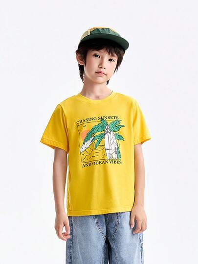 Annil Boys' Crew Neck Short Sleeve T-Shirt, Knitted Sweater For Middle And Large Children, Versatile Casual Top