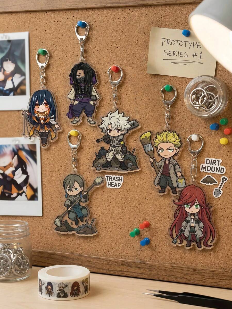 6pcs GACHIAKUTA Anime Character Acrylic Pendant , Zanka Nijiku/Rudo/Enjin/Riyo /Jabber /Amo Japanese Text Bag Charm, Cute Key Holder Accessories Fans Perfect Present - Multicolor - View 1