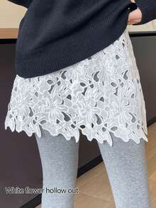Lace Fake Layering Skirt, Plus Size Casual Hem Underskirt For Sweaters - Multicolor - View 9