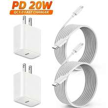 20W USB-C 墙式充电器 + 3.3 英尺/100 厘米 USB-C 转 USB-C 数据线，快速充电适配器套装，兼容 17 Pro Max/17 Pro/17/16 Pro Max/16 Pro/16 Plus/16/15 Pro Max/15 Pro/15 Plus/15， - 美規A型插(110-127V) - 查看 2