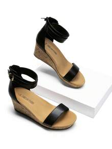 Women's Open Toe Comfort Buckle Ankle Strap Platform Mother's Day Gift Wedge Sandals - màu đen - Xem 5