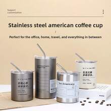 1个不锈钢保温杯，带吸管，文字图案不锈钢美式咖啡杯 | 哑光银色表面 + 防漏吸管盖，冷热两用，大容量高品质饮水杯，适用于办公室、家庭、通勤。 - 彩色 - 查看 1