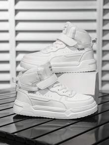 Kids High Top Comfortable Sports Shoes, Fashion Versatile, Hook And Loop Closure Design, Skateboard Shoes For Children, Fashionable Student Campus Shoes - White - View 17