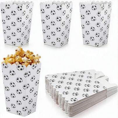 12 hộp đựng bỏng ngô hình quả bóng đá màu trắng, cốc đựng khoai tây chiên, xô đựng bỏng ngô thích hợp cho tiệc sinh nhật, xem phim, hộp cơm trưa, tiệm bánh, nhà hàng burger.