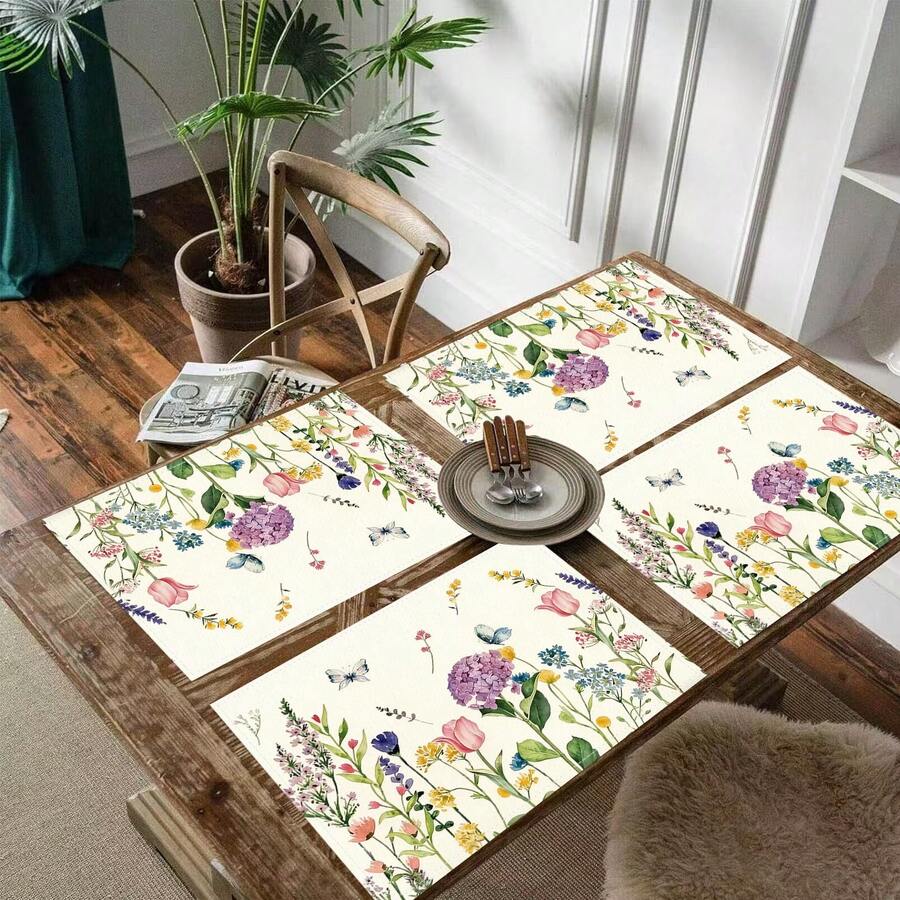 1/2/4/6/8/300pcs Luxury Placemat Set, Featuring Red Floral Pattern Design, Size 12*18 Inches/30*45cm. Multiple Pattern Options Available, Suitable For Family Dining, Home Decor, Birthday Party, Kitchen, Restaurant, And Home Living. 100% Polyester Woven, Washable Polyester Placemats.