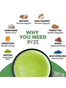 RY-ZY   Organic Matcha + Mushroom Coffee – Superblend For Focus, Immunity & Mental Clarity (60 Servings) - Mushroom Matcha Combo - View 3